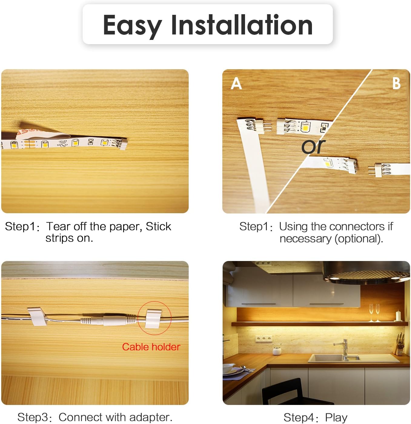 Dimmable Remote Warm Cabinet Light Strips 6 Pack