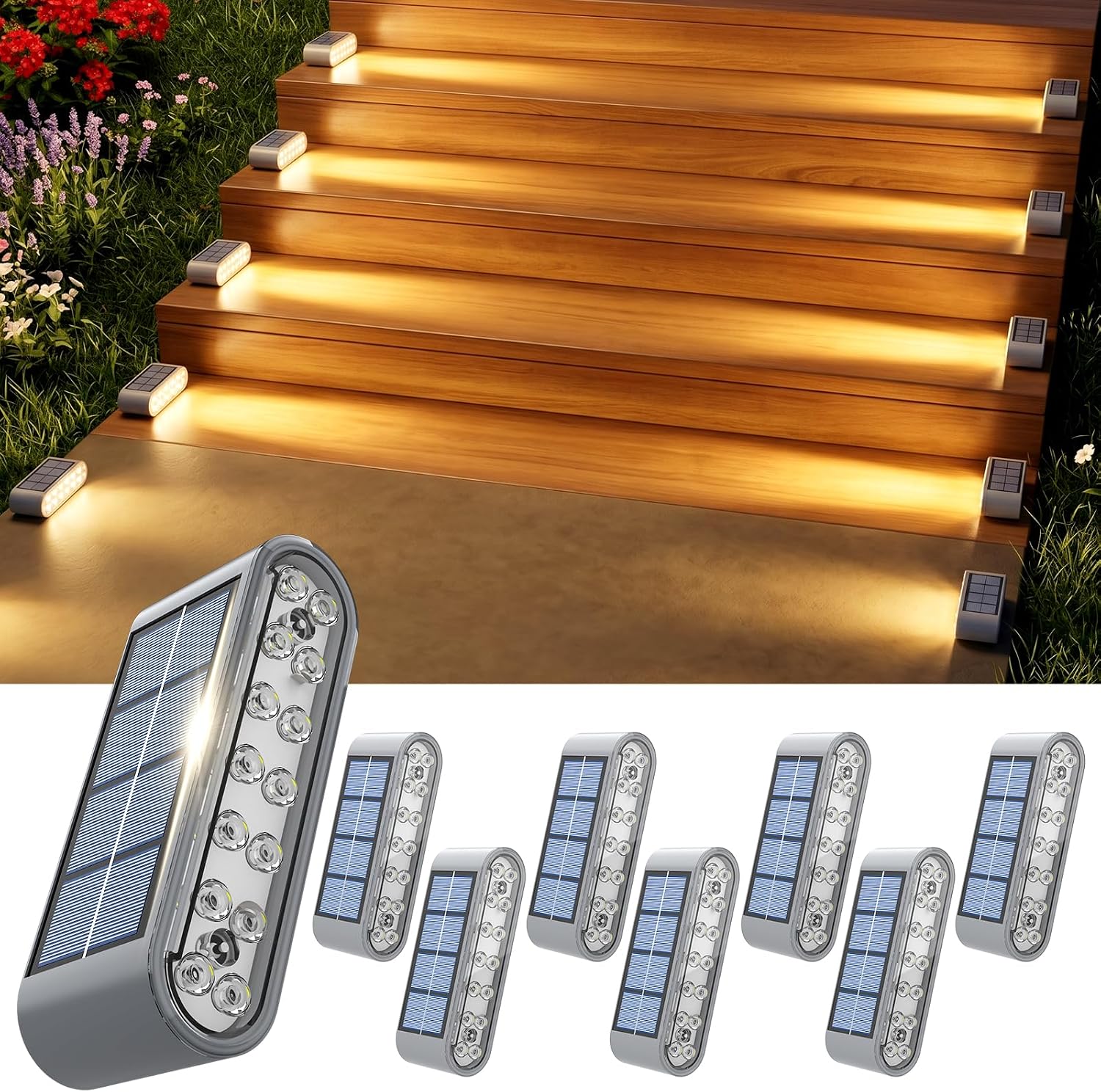 14 LED 3000K Warm Solar Waterproof Step Lights