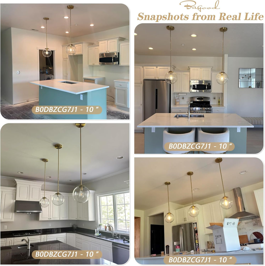 Gold Clear Glass 10in Kitchen Globe Pendant Light