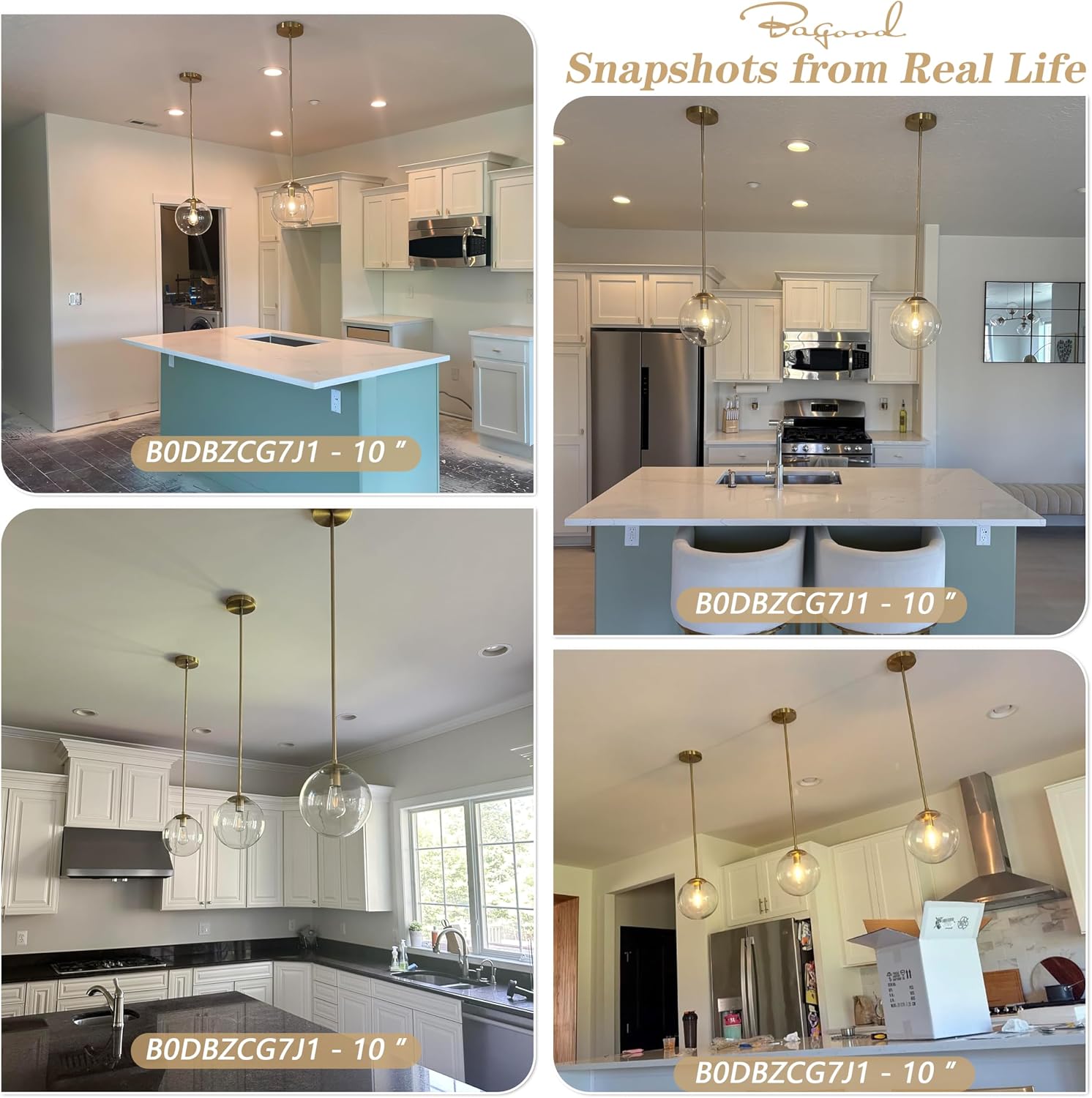 Gold Clear Glass 10in Kitchen Globe Pendant Light