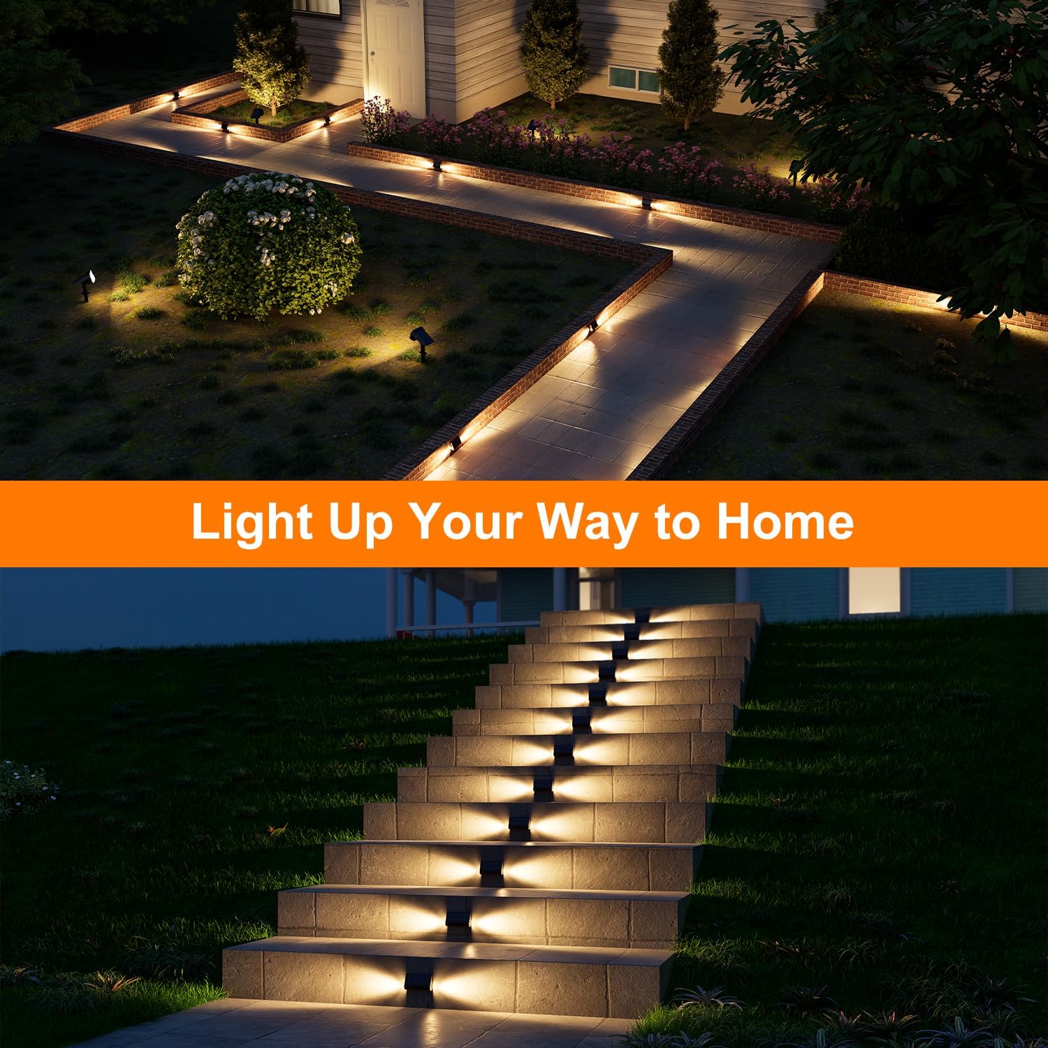 Two-Sided Warm White Solar Outdoor Step Lights