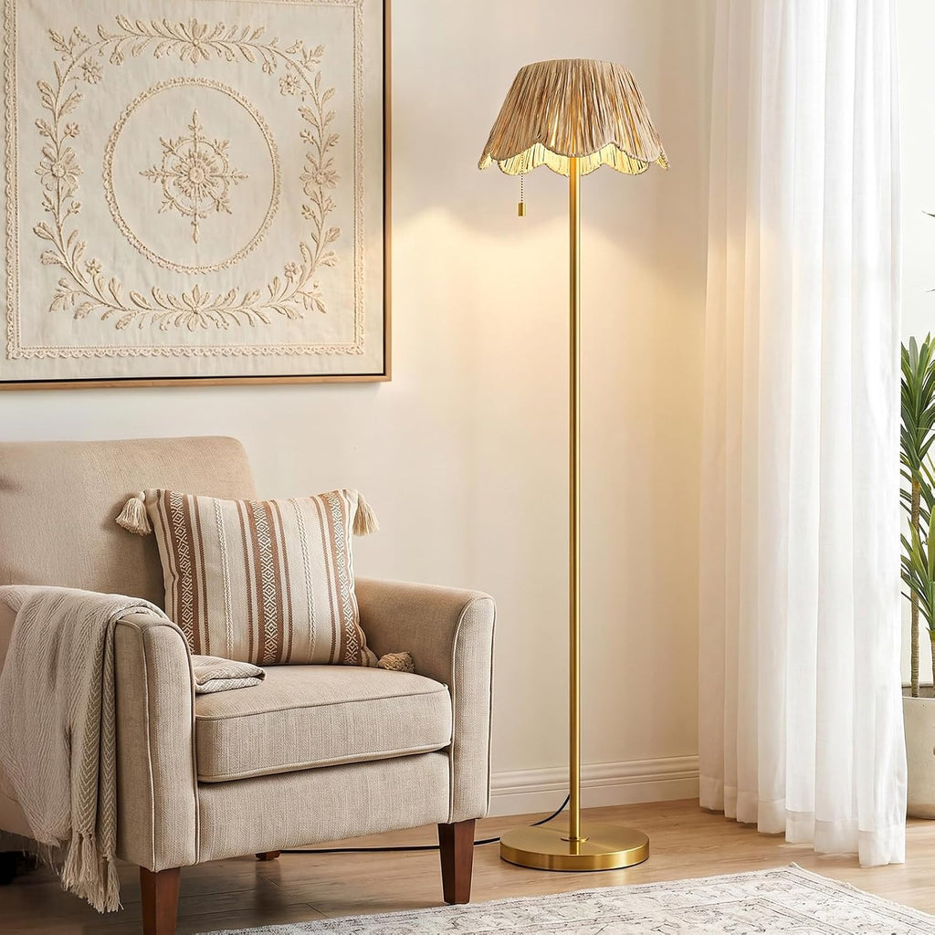 Boho Gold Handwoven Rattan Floor Lamp