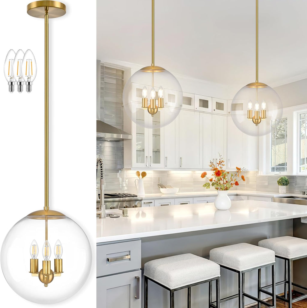 Gold Clear Glass 3-Light Globe Pendant Light