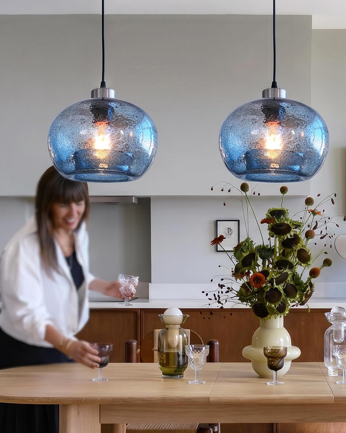 Blue Globe Nickel Farmhouse Kitchen Pendant Light