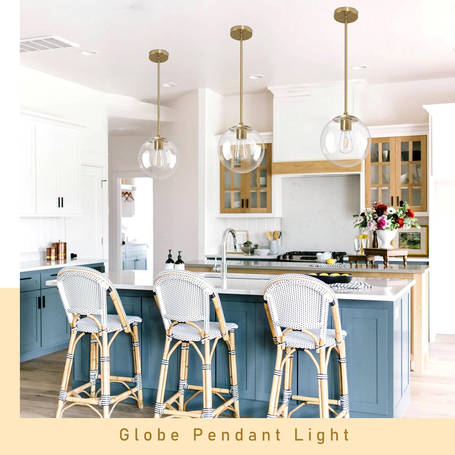Gold Clear Glass 10in Kitchen Globe Pendant Light