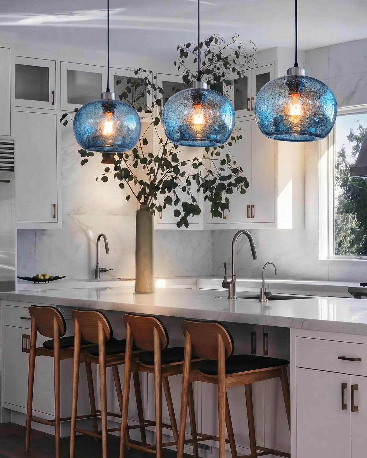 Blue Globe Nickel Farmhouse Kitchen Pendant Light